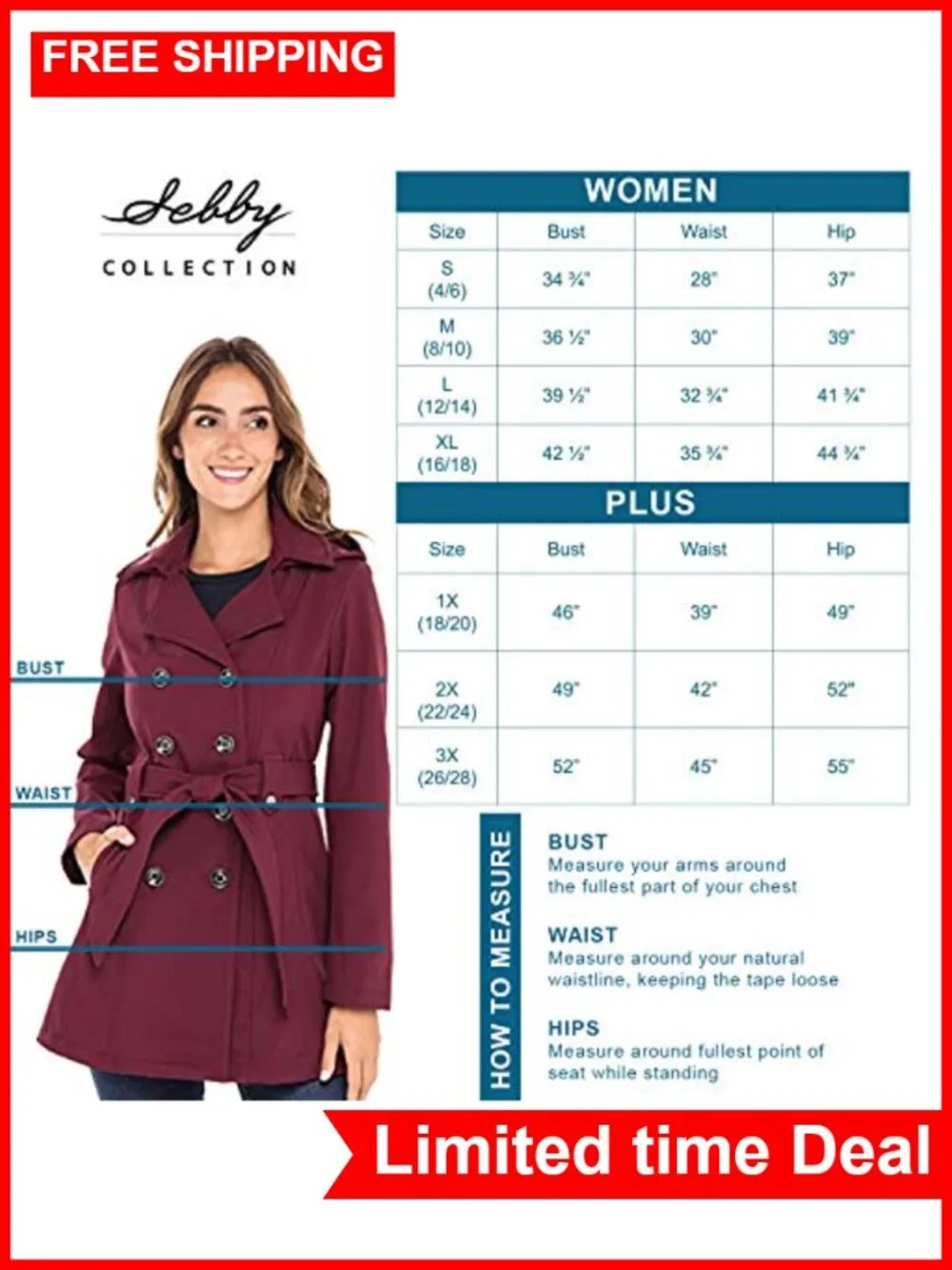 Soft Shell Trench Coat Detachable Hood Double Breasted Belted Women's